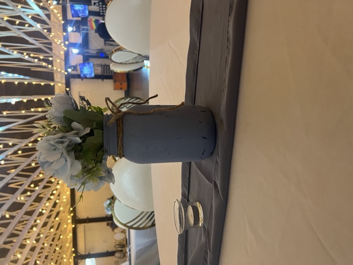 Rustic mason jar centerpiece at our Utah Valley event venue in Orem