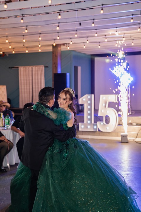 Father-daughter dance with sparkling pyrotechnics at our Orem, Utah wedding and quinceañera venue